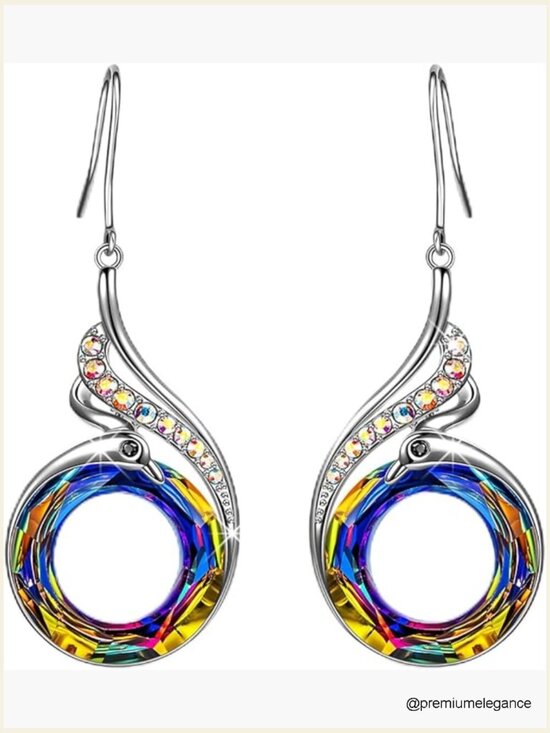 Jewelry - Sterling Silver Phoenix Dangle Earrings with Austrian Crystals